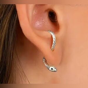 Silver Serpent Climber Stud Earrings dainty snake ear jacket minimalist earring
